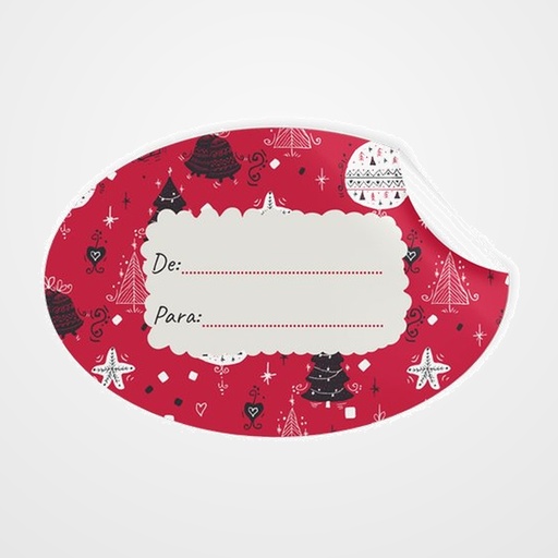 ETIQUETAS REGALO ADH. ROLLO  250 uds. OVALADAS 60x40 NAVIDAD  ROJO