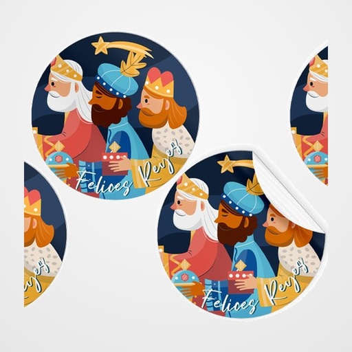 ETIQUETAS REGALO ADH. ROLLO  250 uds. REDONDAS Ø 40 NAVIDAD  FELICES REYES
