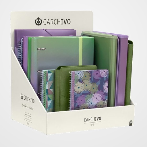 EXPOSITOR CARCHIVO CAPSULE GAMA VERDE/MALVA SURTIDO DE 18