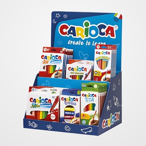 EXPOSITOR CARIOCA CORE DE SOBREMESA SURTIDO de 48 8  x  40614 CARIOCA Joy Box 12pcs 12 x 43391 CARIOCA Supercolor Pencils Box 12pcs 6  x  40013 CARIOCA Tempera Tubes 12ml x 5pcs 6  x  40569 CARIOCA Jumbo Box 12pcs 12 x 42793 CARIOCA Tita Box 12pcs 4  x  42390 CARIOCA Maxi Wax Crayons 24pcs