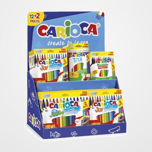 EXPOSITOR CARIOCA SOBREMESA SURTIDO 12+2 18x 40533 JOY C/12+2  6x 40567 JUMBO C/12+2 12x 43878 TITA C/12+2 12x 42714 PLASTELLO C/12+2