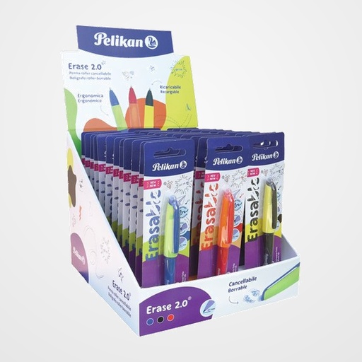 EXPOSITOR PELIKAN GAMA ERASE 2.0 DE 96 UNIDADES (24007054) 36x BOLIGRAFO AZUL 18x BOLIGRAFO ROJO 6x BOLIGRAFO NEGRO 18x RECAMBIO AZUL 6x RECAMBIO NEGRO 12x RECAMBIO ROJO