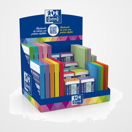 FICHAS OXFORD FLASH 2.0 EXPOSITOR de 80 PACKS 20x FLASHCARDS A5 40x FLASHCARDS A7 5x SOBRES A5 VIVOS 5x SOBRES A7 PASTEL 10x SOBRES A7 VIVOS