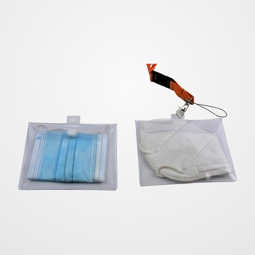 FUNDA PORTA MASCARILLA IBERPLAS CON VELCRO, LANYARD Y MOSQUETON METALICO EXPOSITOR de 25