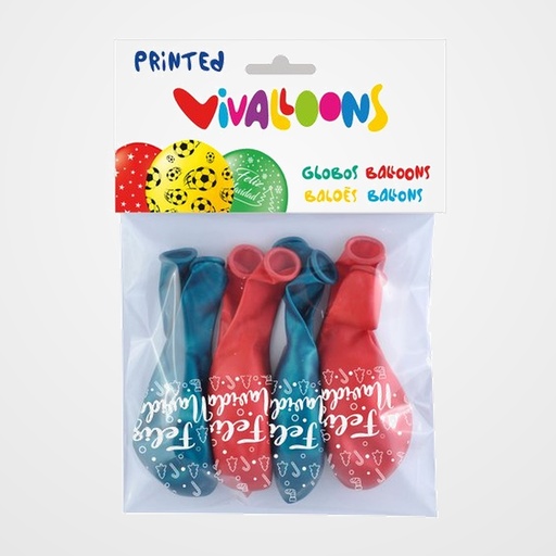 GLOBO VIVALLOONS FELIZ NAVIDAD 5 CARAS BOLSA DE 8