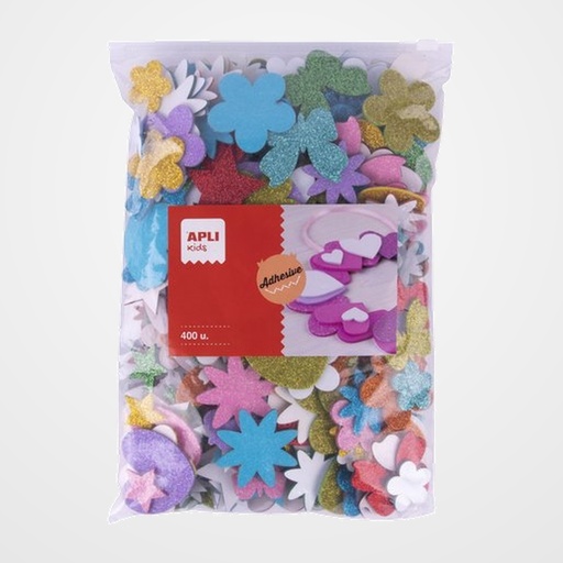 GOMA EVA APLI FORMAS ADHESIVAS con PURPURINA SURTIDO BOLSA de 450