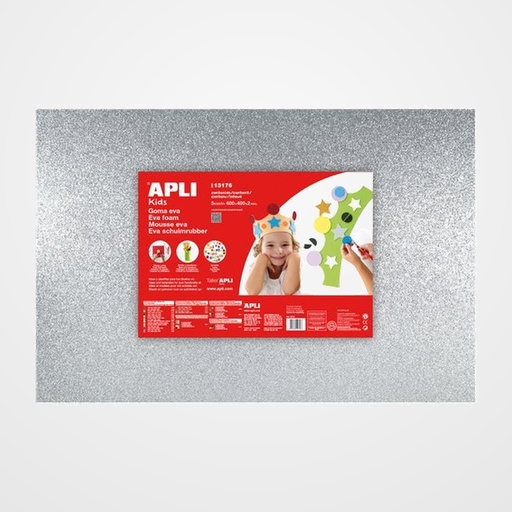 GOMA EVA APLI HOJA 40x60 cm PURPURINA PLATA PAQUETE de 3