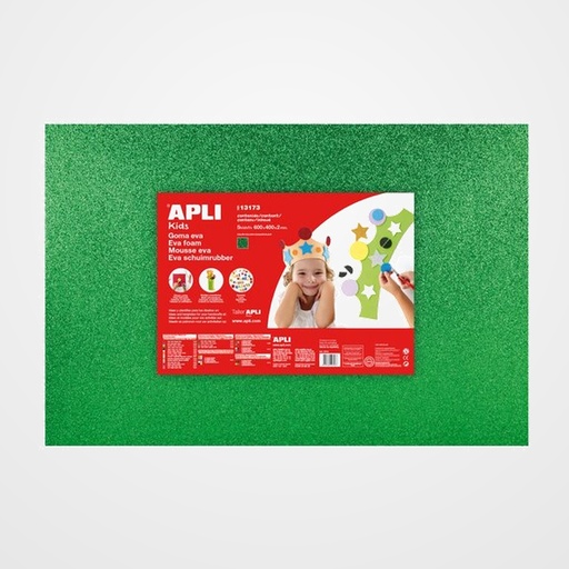 GOMA EVA APLI HOJA 40x60 cm PURPURINA VERDE PAQUETE de 3