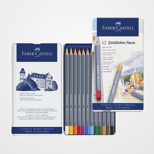 LAPICES ACUARELABLES FABER-CASTELL GOLDFABER AQUA 1146 estuche de METAL de 12
