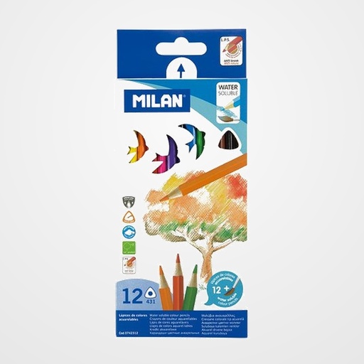 LAPICES ACUARELABLES MILAN TRIANGULAR MINA 2,9 mm estuche de 12