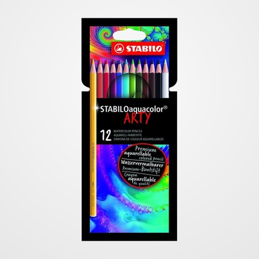 LAPICES ACUARELABLES STABILO AQUACOLOR ARTY LINE estuche CARTON de 12