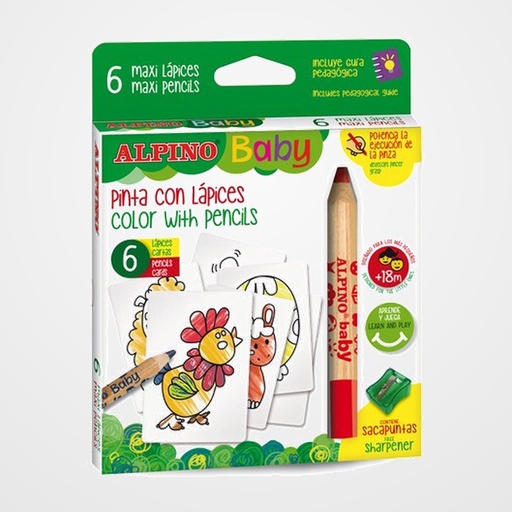 LAPICES de COLORES ALPINO BABY LA GRANJA estuche de 6