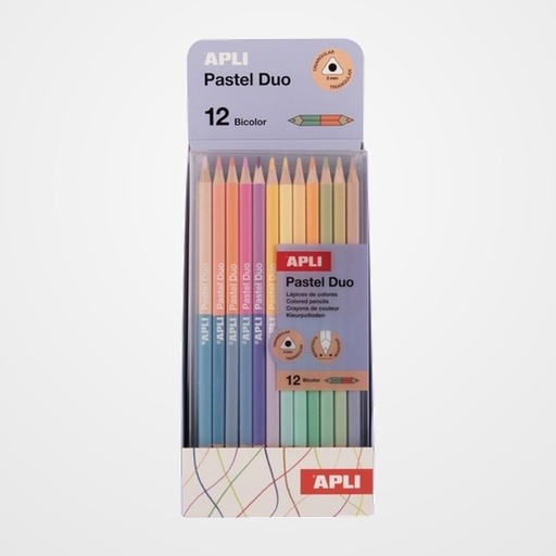 LAPICES de COLORES APLI DUO COLORES PASTEL ESTUCHE DE 12 EXPOSITOR DE 6