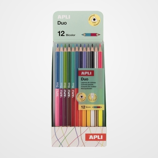 LAPICES de COLORES APLI DUO COLORES VIVOS ESTUCHE DE 12 EXPOSITOR DE 6