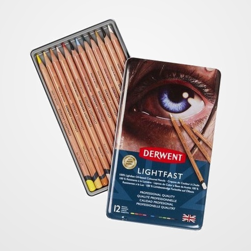 LAPICES de COLORES DERWENT LIGHTFAST CAJA METALICA de 12