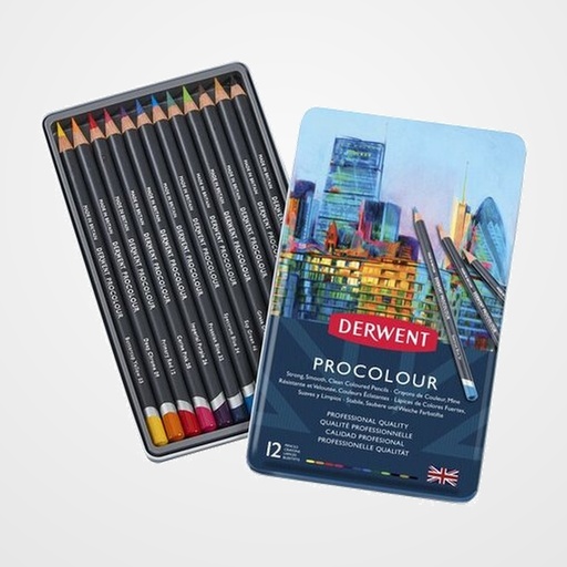 LAPICES de COLORES DERWENT PROCOLOUR CAJA METALICA de 12