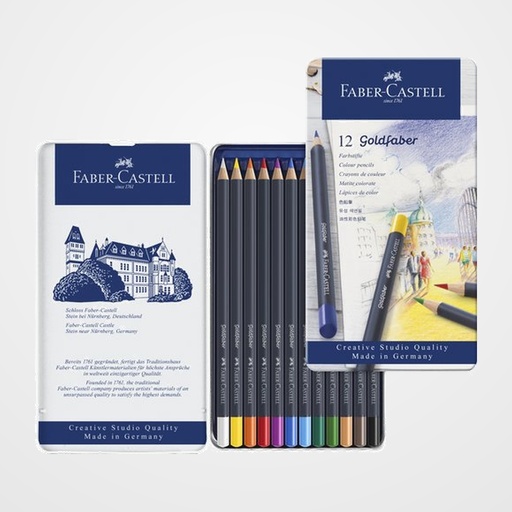 LAPICES de COLORES FABER-CASTELL GOLDFABER AQUA 1147 estuche de METAL de 12