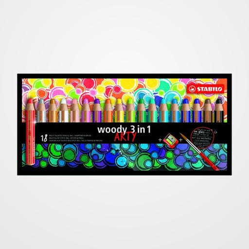 LAPICES de COLORES STABILO WOODY 880 3 en 1 ARTY LINE ESTUCHE de 18 (incluye sacapuntas)