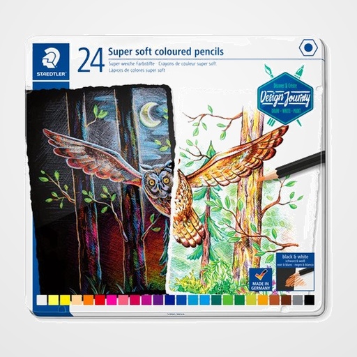 LAPICES de COLORES STAEDTLER DESIGN JOURNEY SUPER SOFT 149C estuche METAL de 24