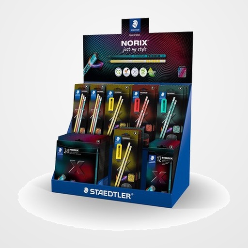 LAPICES de COLORES STAEDTLER 186 NORIX SURTIDO EXPOSITOR de 52 10x 186 C12    LAP.COL. 186 NORIX E/12 10x 186 C24    LAP.COL. 186 NORIX E/24 4x  181 SBK2-1 LAP.GRAF. 186 NORIX B/2 + AFILA Y GOMA AMARILLO 4x  181 SBK2-2 LAP.GRAF. 186 NORIX B/2 + AFILA Y GOMA ROJO 4x  181 SBK2-3 LAP.GRAF. 186 NORIX B/2 + AFILA Y GOMA TURQUESA 20x 181-HBBK3  LAP.GRAF. 186 NORIX B/3 SURTIDOS