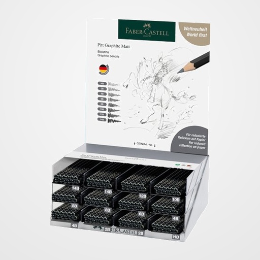 LAPIZ de GRAFITO FABER-CASTELL PITT MATE EXPOSITOR de 144 12x HB, 6B, 10B, 12B, 24x 2B, 4B, 8B, 14B