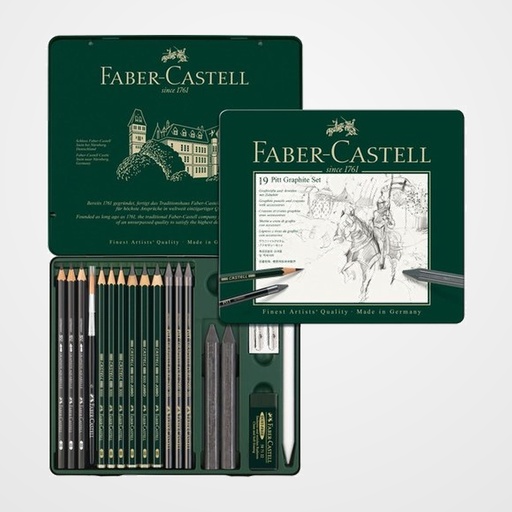 LAPIZ de GRAFITO FABER-CASTELL PITT SURTIDO estuche METAL de 19