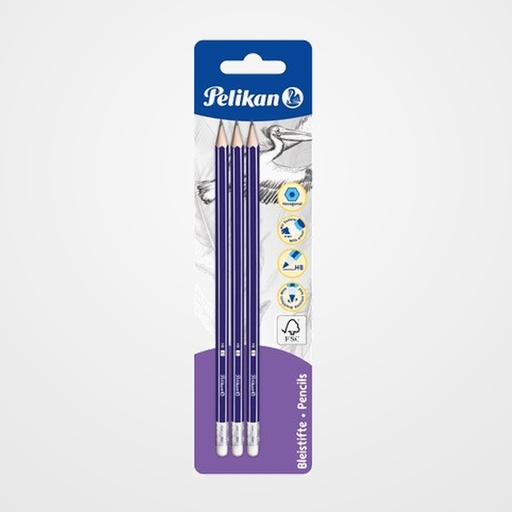 LAPIZ de GRAFITO PELIKAN Nº3 - HB con GOMA BLISTER de3 (978866)