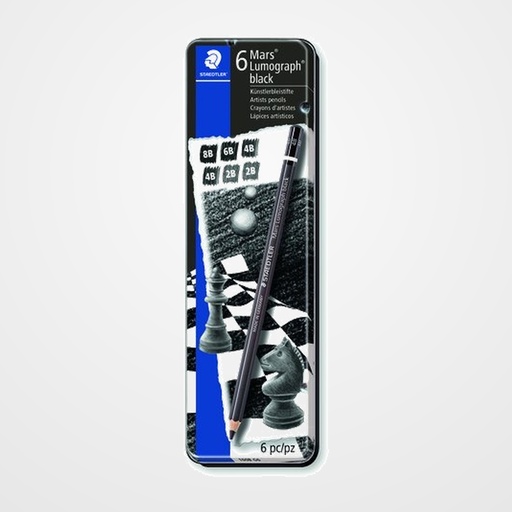 LAPIZ de GRAFITO STAEDTLER 100B LUMOGRAPH BLACK caja METAL de 6 (8B, 7B, 6B, 4B, 2B, HB)