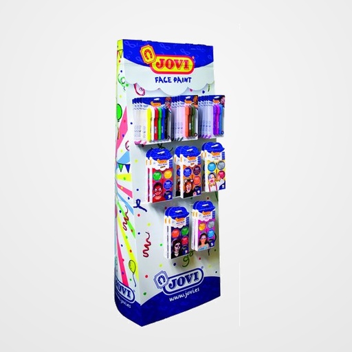 MAQUILLAJE JOVI CREMA FACE PAINT FLOORSTAND EXPOSITOR MULTIPRODUCTO DE 86 UNIDADES 12x 191  TWIST FACE PAINT B/6 STICK SURTIDOS 12x 197  TWIST FACE PAINT B/3 STICK BOY 12x 198  TWIST FACE PAINT B/3 STICK GIRL 10x 174B FACE PAINT SET HEROE 6 BOTES 8ML SURTIDOS 10x 174Z FACE PAINT SET ZOO 6 BOTES 8ML SURTIDOS 10x 174G FACE PAINT SET PRINCESS 6 BOTES 8ML SURTIDOS 10x 174P FACE PAINT SET PARTY 6 BOTES 8ML SURTIDOS 10x 174H FACE PAINT SET HALLOWEEN 6 BOTES 8ML SURTIDOS