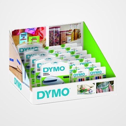 MAQUINA de ROTULAR DYMO MANUAL OMEGA EXPOSITOR DE 5 5x S0717940 MAQUINA OMEGA 16x S0847750 CINTA NEGRO, AZUL Y ROJO BL/3