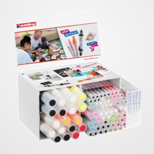 MARCADOR ACRYLIC EDDING SURTIDO EXPOSITOR de 90 SURTIDOS + 5 BLOCS A6