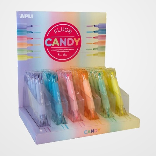 MARCADOR FLUOR APLI CANDY DOBLE PUNTA EXPOSITOR DE 36