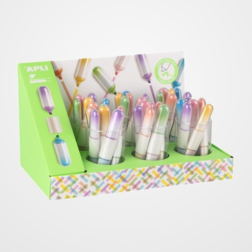 MARCADOR FLUOR APLI DOBLE PUNTA DUAL MINI EXPOSITOR DE 36