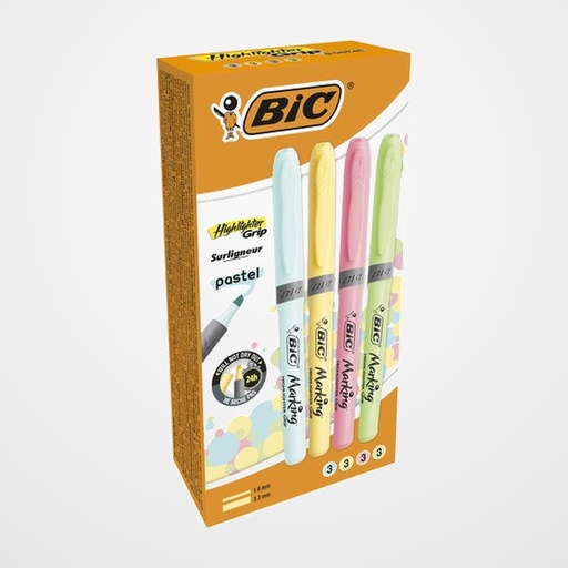 MARCADOR FLUOR BIC BRITE LINER GRIP PASTEL CAJA DE 12