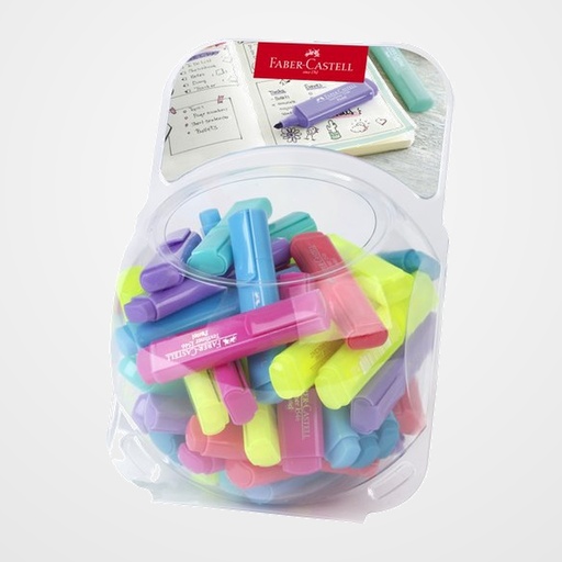 MARCADOR FLUOR FABER-CASTELL TEXTLINER 1546 EXPOSITOR BOMBONERA de  80 44x AMARILLO  6x ROSA  6x ALBARICOQUE  6x LILA  6x AZUL PALIDO  6x TURQUESA  6x AQUAMARINA