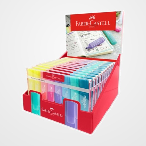 MARCADOR FLUOR FABER-CASTELL TEXTLINER 1546 PASTEL ESTUCHE de 8 EXPOSITOR DE 11 (10 + 1 sin cargo) (2x Amarillo, Rosa, Albaricoque, Lila, Azul palido, Turquesa y Aquamarina)