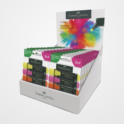 MARCADOR FLUOR FABER-CASTELL TEXTLINER 48 EXPOSITOR de 22 ESTUCHES de 3 +1