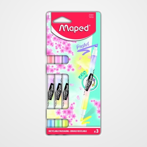 MARCADOR FLUOR MAPED FLUO DUO PASTEL BLISTER DE 3