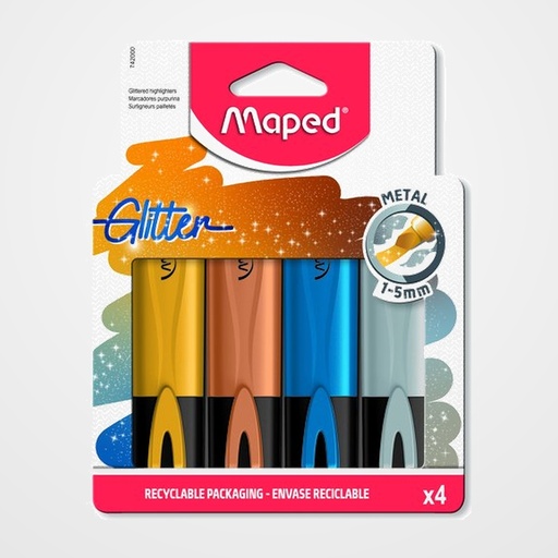 MARCADOR FLUOR MAPED FLUO PEPS METAL GLITTER  PACK de 4