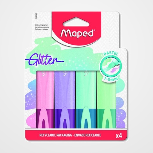 MARCADOR FLUOR MAPED FLUO PEPS PASTEL GLITTER  PACK de 4