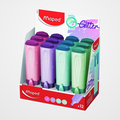MARCADOR FLUOR MAPED FLUO PEPS PASTEL GLITTER EXPOSITOR de 12