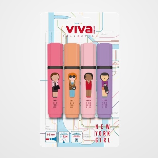 MARCADOR FLUOR MOLIN VIVA NEW YORK BLISTER de 4 COLORES
