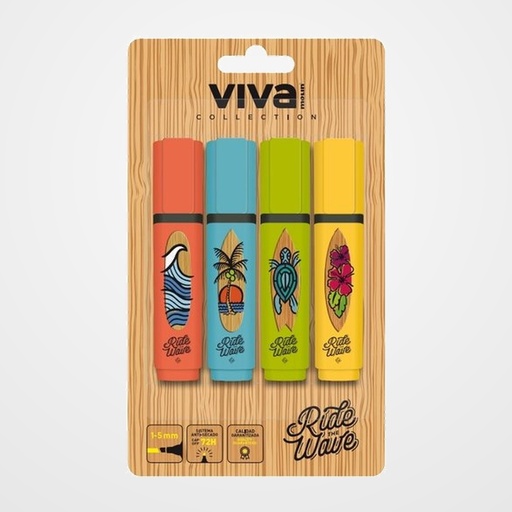 MARCADOR FLUOR MOLIN VIVA SURF BLISTER de 4 COLORES
