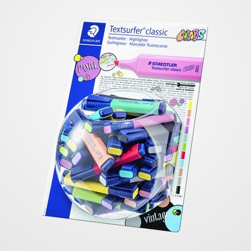 MARCADOR FLUOR STAEDTLER 364 TEXTSURFER CLASSIC PASTEL&VINTAGE SURTIDO EXPOSITOR BOMBONERA de 100