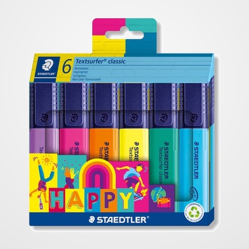 MARCADOR FLUOR STAEDTLER 364 TEXTSURFER HAPPY LINE ESTUCHE de 6