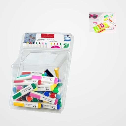 MARCADOR TEXTIL FABER CASTELL (ESPECIAL ROPA) EXPOSITOR BOMBONERA de 60 COLORES SURTIDOS