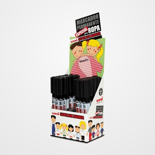 MARCADOR TEXTIL UNI-BALL SUPER INK (ESPECIAL ROPA) EXPOSITOR de 36