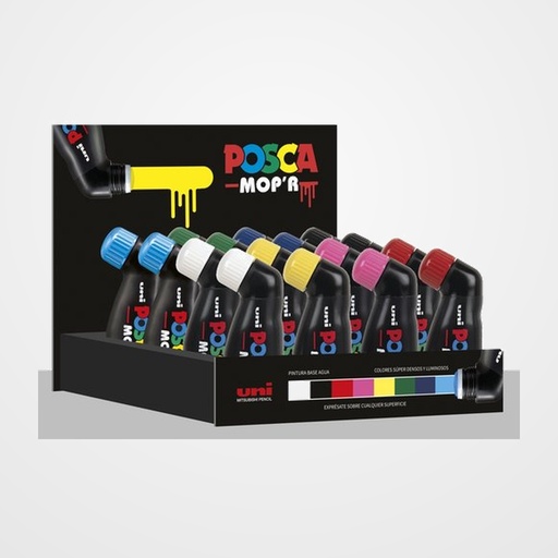 MARCADOR T.OPACA NO PERM. UNI POSCA MOP´R 19,0 (PCM-22) EXPOSITOR de 16 (8 COLORES SURTIDOS)