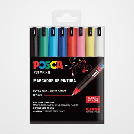 MARCADOR T.OPACA NO PERM. UNI POSCA 0.7 (PC-1MR) BASIC ESTUCHE de 8