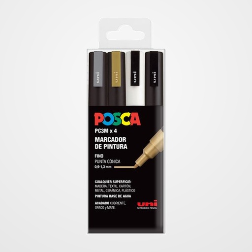 MARCADOR T.OPACA NO PERM. UNI POSCA 0.9-1.3mm (PC-3M) GSWB ESTUCHE de 4